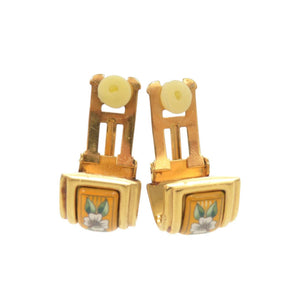 美品 エルメス エマイユ 花柄 フラワー メタル ゴールド イヤリング 0161【中古】HERMES