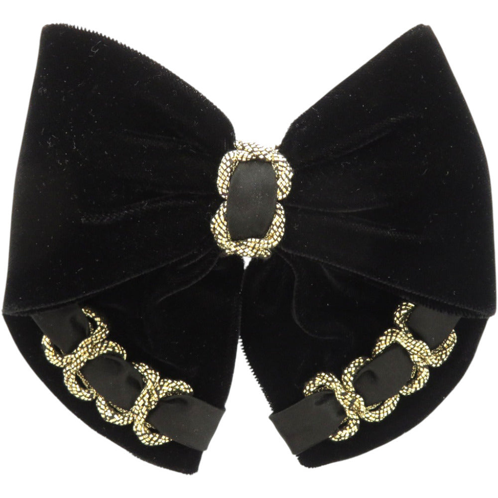 美品 アレクサンドルドゥパリ リボン ベロア ブラック 黒 バレッタ 0217【中古】