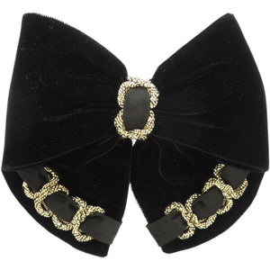 美品 アレクサンドルドゥパリ リボン ベロア ブラック 黒 バレッタ 0217【中古】