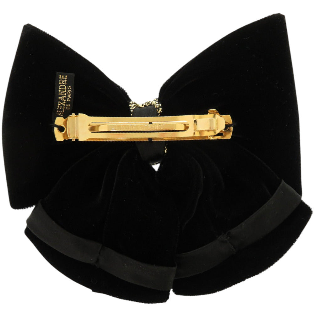 美品 アレクサンドルドゥパリ リボン ベロア ブラック 黒 バレッタ 0217【中古】