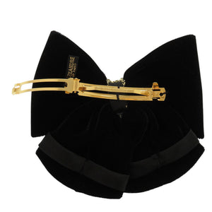 美品 アレクサンドルドゥパリ リボン ベロア ブラック 黒 バレッタ 0217【中古】