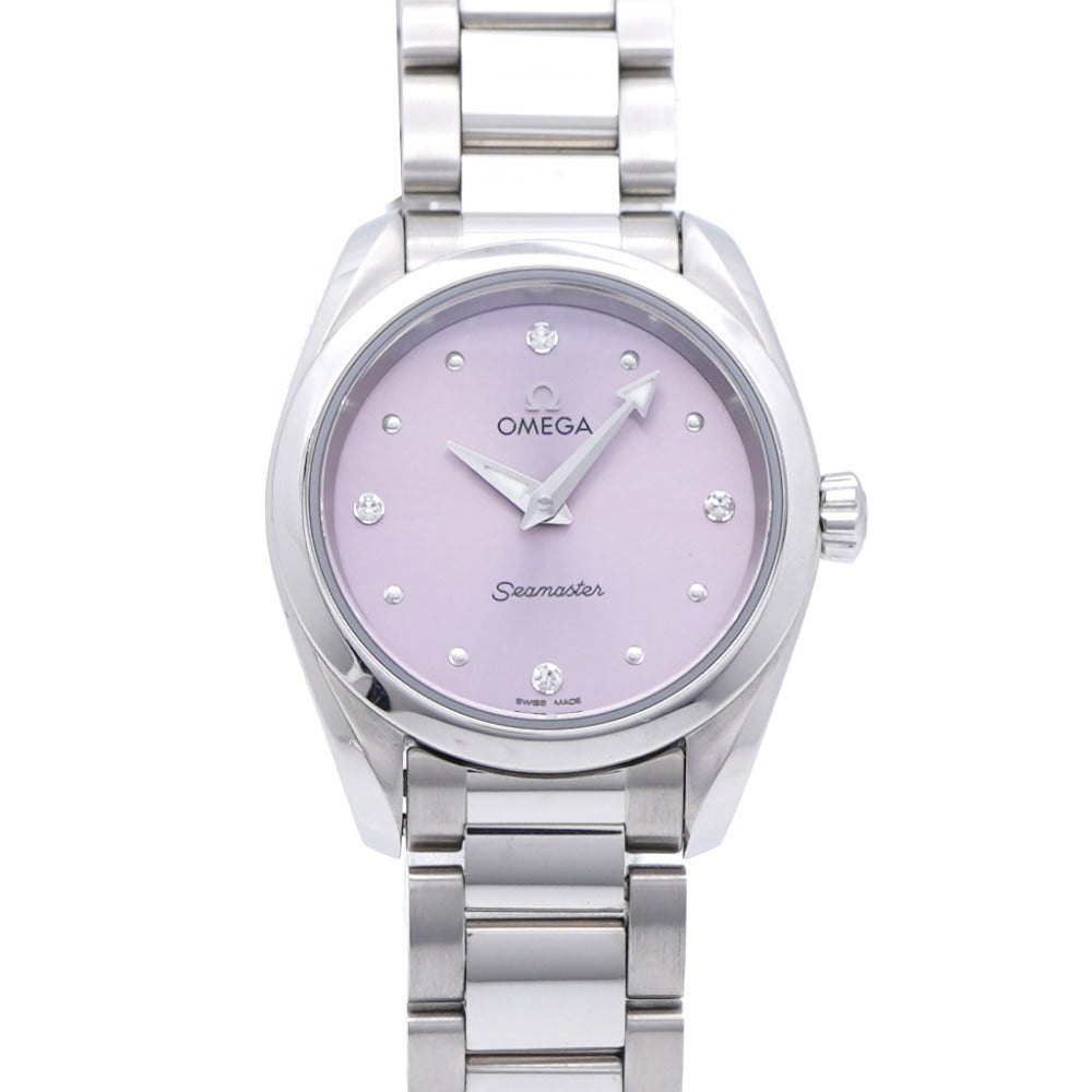 美品 オメガ シーマスター アクアテラ 4Pダイヤ 220.10.28.60.60.001 クオーツ 腕時計 SS パープル 紫文字盤 0238【中古】OMEGA レディース
