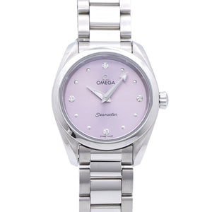 美品 オメガ シーマスター アクアテラ 4Pダイヤ 220.10.28.60.60.001 クオーツ 腕時計 SS パープル 紫文字盤 0238【中古】OMEGA レディース