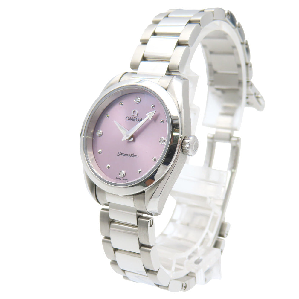 美品 オメガ シーマスター アクアテラ 4Pダイヤ 220.10.28.60.60.001 クオーツ 腕時計 SS パープル 紫文字盤 0238【中古】OMEGA レディース