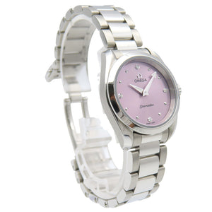 美品 オメガ シーマスター アクアテラ 4Pダイヤ 220.10.28.60.60.001 クオーツ 腕時計 SS パープル 紫文字盤 0238【中古】OMEGA レディース