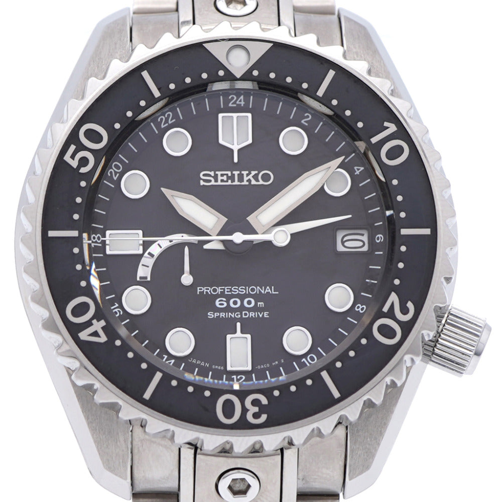 美品 セイコー スプリングドライブ プロスペックス マリンマスター プロフェッショナル 600m 5R66-0AD0 / SBDB001 腕時計 チタン/SS ブラック 黒文字盤 0240【中古】SEIKO メンズ