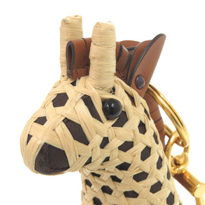新品同様 トリーバーチ キリン ラフィア ベージュ キーホルダー 0270【中古】Tory Burch