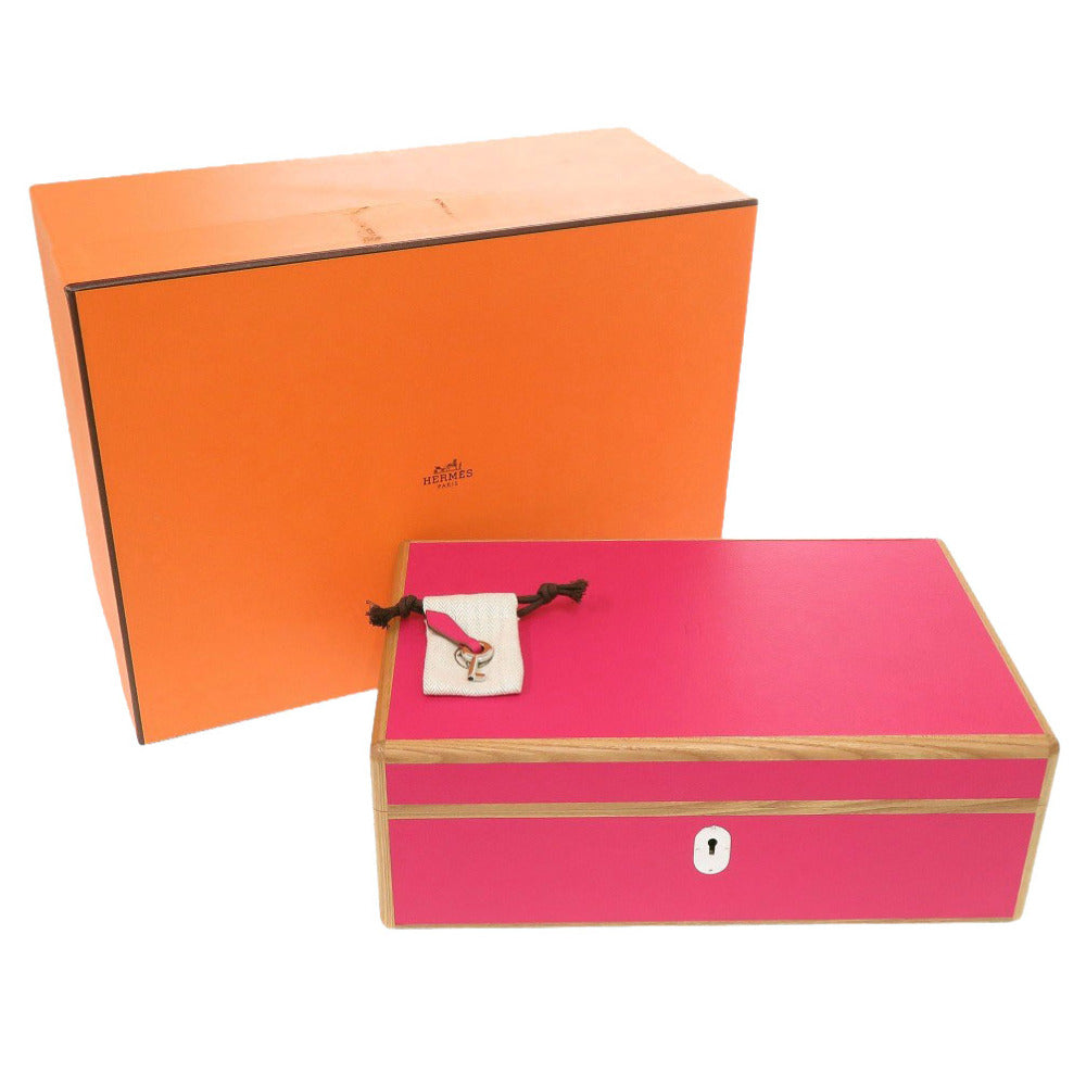 未使用 エルメス フール トゥ アマルテ GM レザー/ウッド ローズショッキング ウォッチケース ジュエリーボックス 0305【中古】HERMES