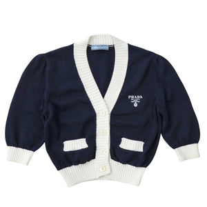新品同様 プラダ クロップド コットン カーディガン P25I04 サイズ36 コットン ネイビー 半袖 ニット 0331【中古】PRADA