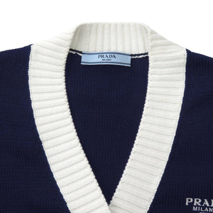 新品同様 プラダ クロップド コットン カーディガン P25I04 サイズ36 コットン ネイビー 半袖 ニット 0331【中古】PRADA