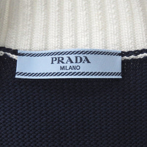 新品同様 プラダ クロップド コットン カーディガン P25I04 サイズ36 コットン ネイビー 半袖 ニット 0331【中古】PRADA