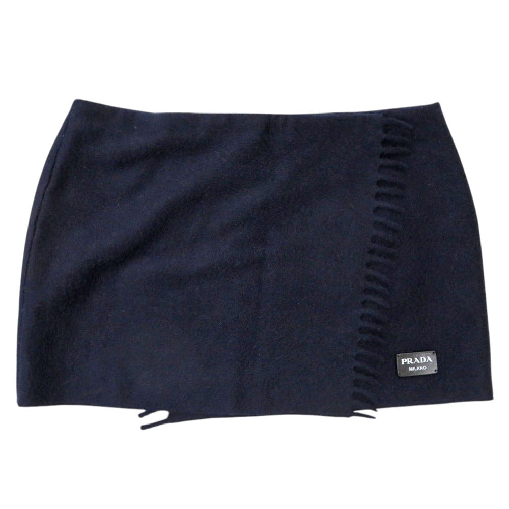 新品同様 プラダ P112XE カシミヤ ネイビー ミニスカート 巻きスカート 0332【中古】PRADA
