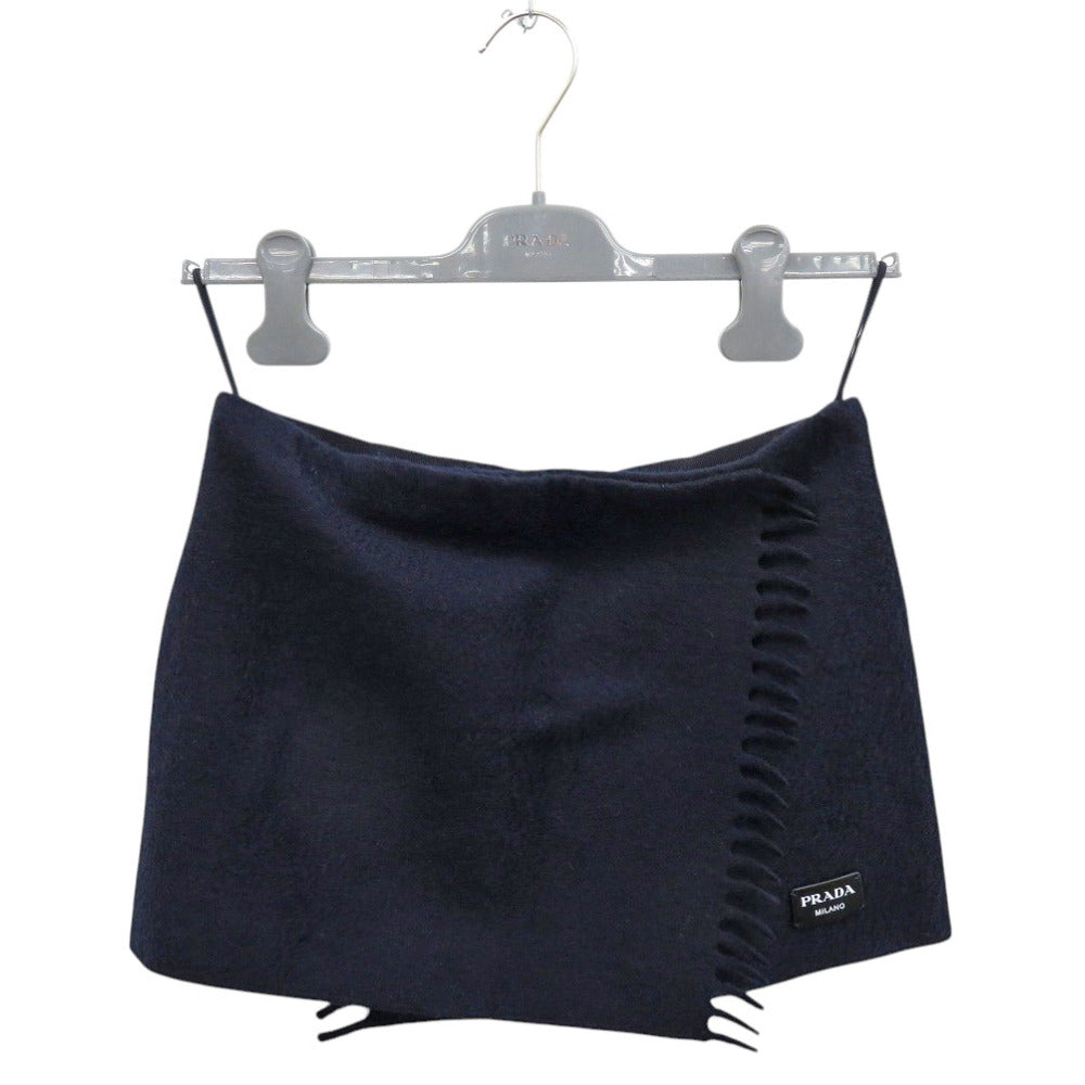 新品同様 プラダ P112XE カシミヤ ネイビー ミニスカート 巻きスカート 0332【中古】PRADA