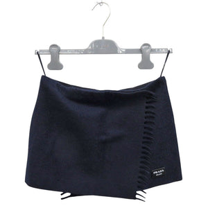 新品同様 プラダ P112XE カシミヤ ネイビー ミニスカート 巻きスカート 0332【中古】PRADA