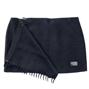 新品同様 プラダ P112XE カシミヤ ネイビー ミニスカート 巻きスカート 0332【中古】PRADA