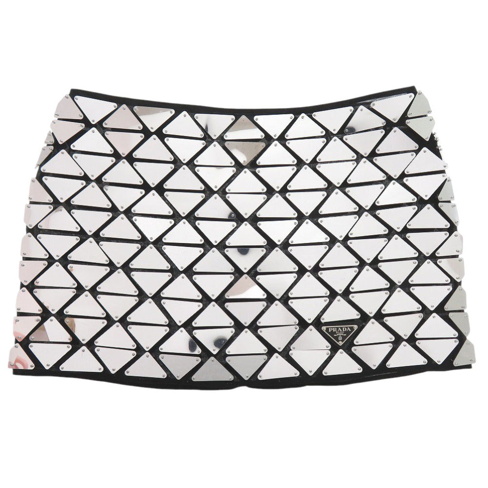 プラダ ミラーパネル P126UR S222 コットン シルバー/ブラック ミニスカート 0333【中古】PRADA