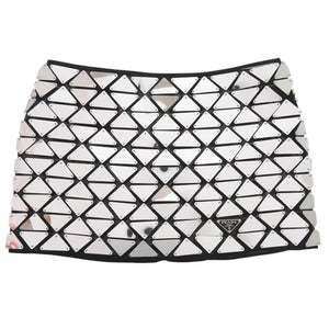 プラダ ミラーパネル P126UR S222 コットン シルバー/ブラック ミニスカート 0333【中古】PRADA