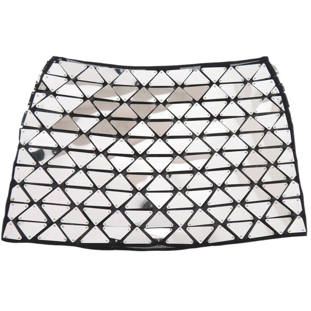 プラダ ミラーパネル P126UR S222 コットン シルバー/ブラック ミニスカート 0333【中古】PRADA