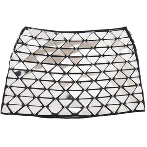 プラダ ミラーパネル P126UR S222 コットン シルバー/ブラック ミニスカート 0333【中古】PRADA