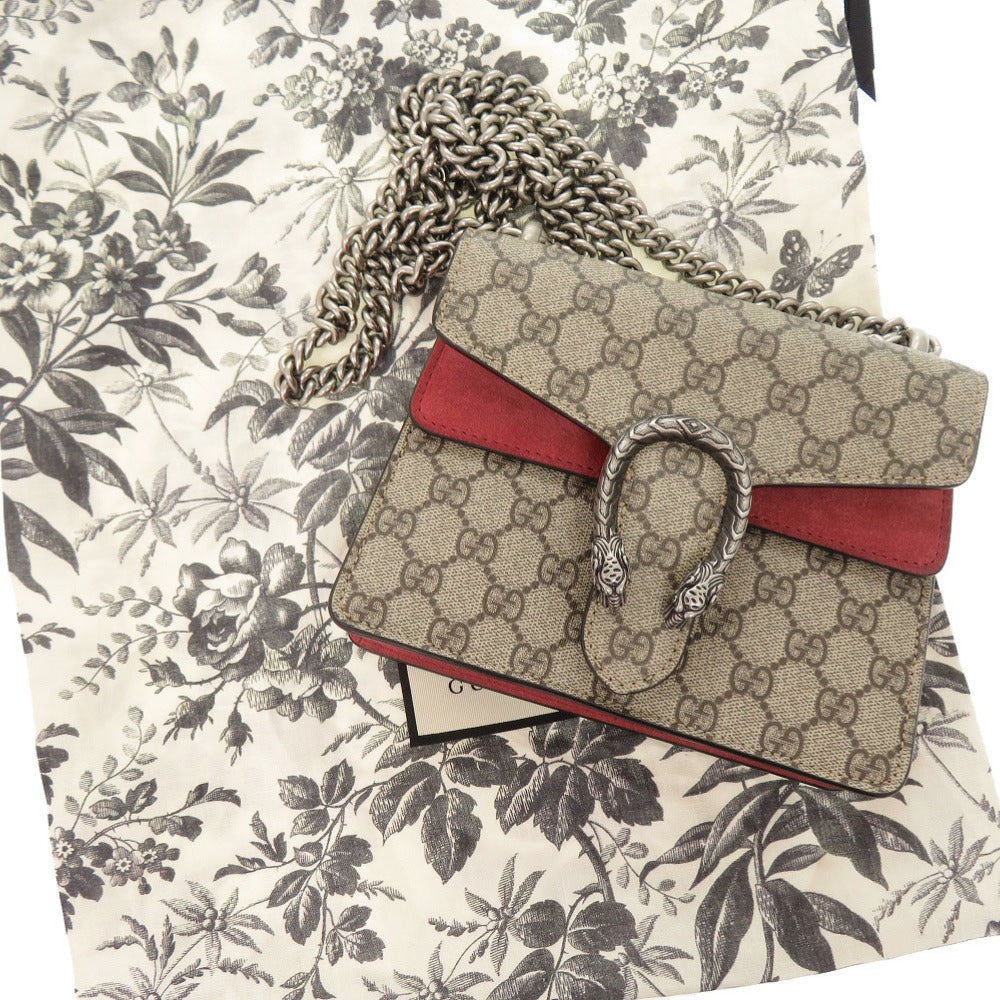 美品 グッチ ディオニュソス GGスプリーム スエード 421970 ベージュ レッド チェーンショルダーバッグ ショルダーバッグ 0349【中古】GUCCI