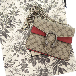 美品 グッチ ディオニュソス GGスプリーム スエード 421970 ベージュ レッド チェーンショルダーバッグ ショルダーバッグ 0349【中古】GUCCI