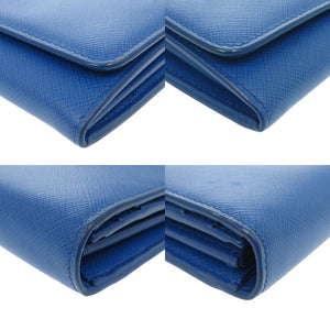 美品 プラダ 1MH132 サフィアーノシャイン レザー ブルー 長財布 青 0350【中古】PRADA