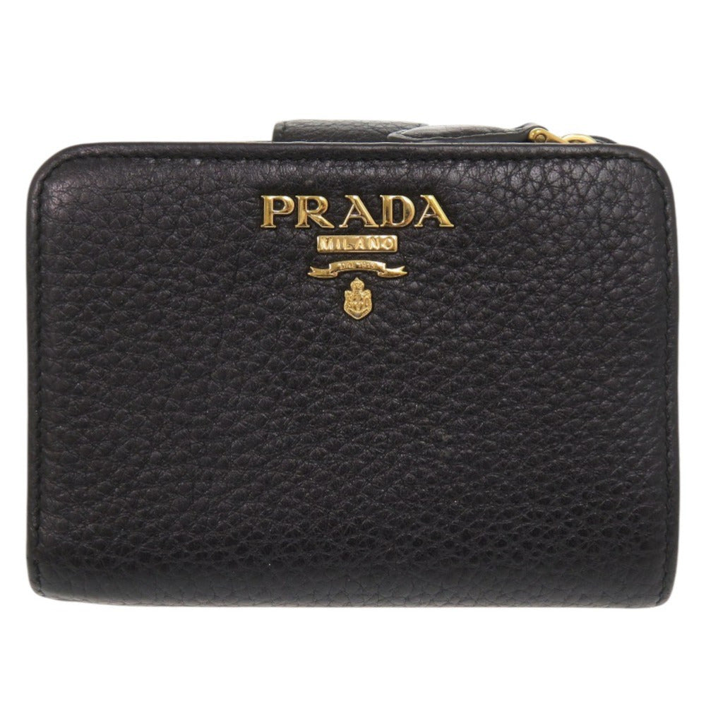 プラダ レザー ブラック 二つ折り財布 黒 0353【中古】PRADA