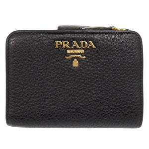 プラダ レザー ブラック 二つ折り財布 黒 0353【中古】PRADA