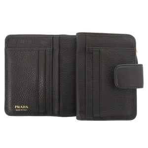 プラダ レザー ブラック 二つ折り財布 黒 0353【中古】PRADA