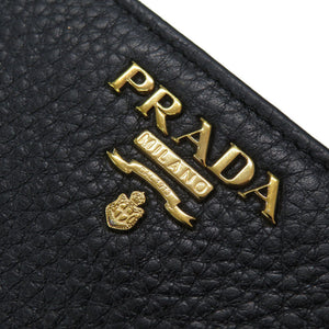 プラダ レザー ブラック 二つ折り財布 黒 0353【中古】PRADA