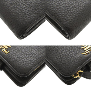プラダ レザー ブラック 二つ折り財布 黒 0353【中古】PRADA