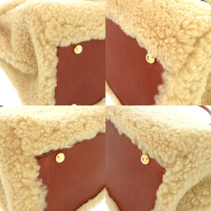 美品 デルボー ブリヨン ミニ テディ AA0406BRZ0ARSDO カーフ ウール ソフトシアリング ナチュラル 茶 ハンドバッグ 0357【中古】DELVAUX