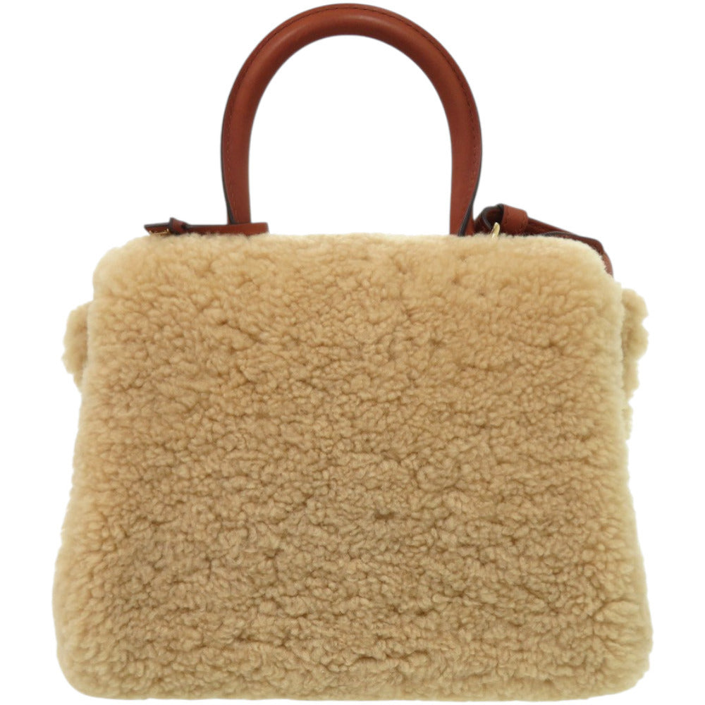 美品 デルボー ブリヨン ミニ テディ AA0406BRZ0ARSDO カーフ ウール ソフトシアリング ナチュラル 茶 ハンドバッグ 0357【中古】DELVAUX