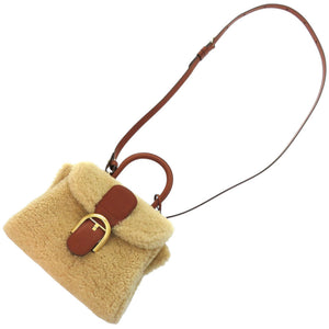 美品 デルボー ブリヨン ミニ テディ AA0406BRZ0ARSDO カーフ ウール ソフトシアリング ナチュラル 茶 ハンドバッグ 0357【中古】DELVAUX