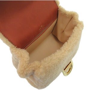 美品 デルボー ブリヨン ミニ テディ AA0406BRZ0ARSDO カーフ ウール ソフトシアリング ナチュラル 茶 ハンドバッグ 0357【中古】DELVAUX