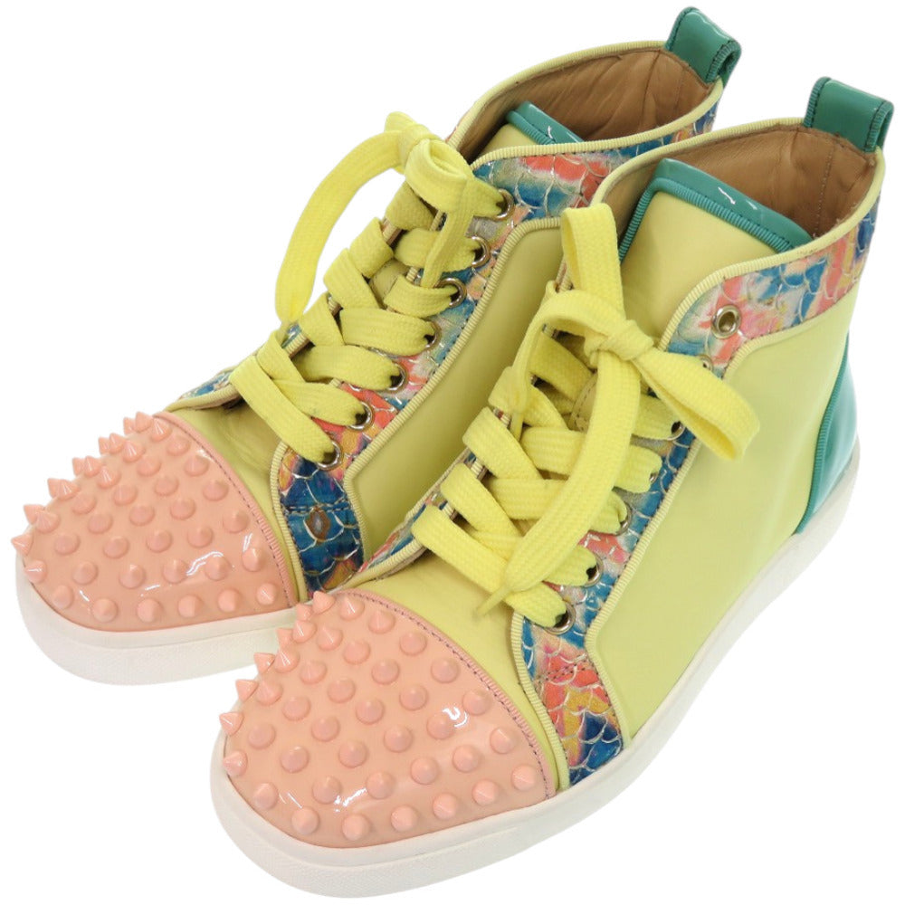 新品同様 クリスチャンルブタン LOU SPIKES ORLATO FLAT レザー ラバー イエロー 黄 スニーカー 0366【中古】Christian Louboutin