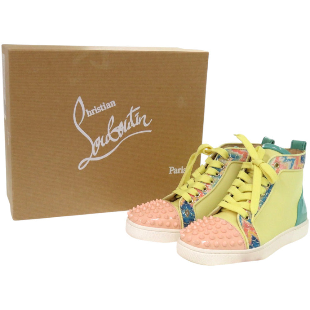 新品同様 クリスチャンルブタン LOU SPIKES ORLATO FLAT レザー ラバー イエロー 黄 スニーカー 0366【中古】Christian Louboutin