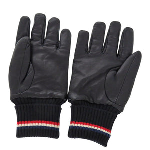 美品 モンクレール F20913A70000 ウール レザー ブラック Lサイズ ロゴワッペン 手袋 グローブ 黒 0381【中古】MONCLER メンズ