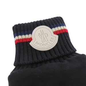 美品 モンクレール F20913A70000 ウール レザー ブラック Lサイズ ロゴワッペン 手袋 グローブ 黒 0381【中古】MONCLER メンズ