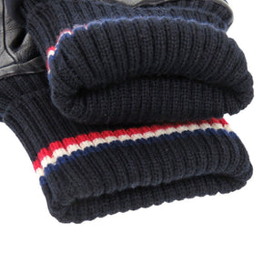 美品 モンクレール F20913A70000 ウール レザー ブラック Lサイズ ロゴワッペン 手袋 グローブ 黒 0381【中古】MONCLER メンズ