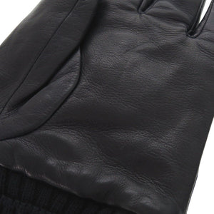 美品 モンクレール F20913A70000 ウール レザー ブラック Lサイズ ロゴワッペン 手袋 グローブ 黒 0381【中古】MONCLER メンズ