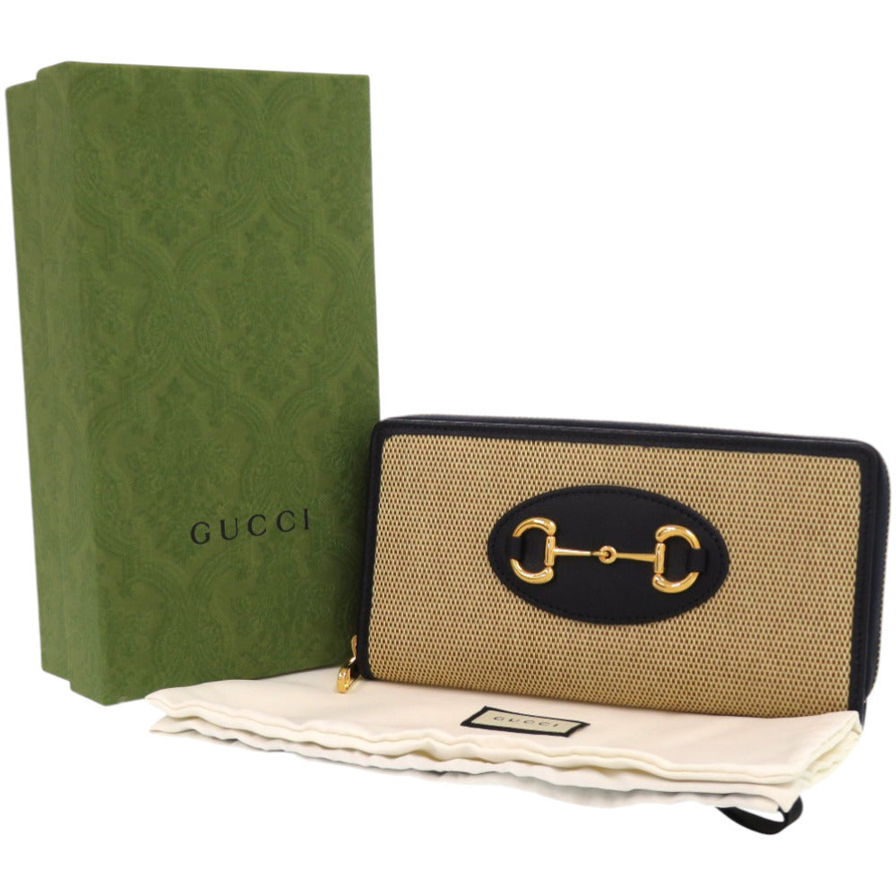 美品 グッチ 1955 ホースビット 621889 0416 キャンバス レザー ベージュ 長財布 0392【中古】GUCCI