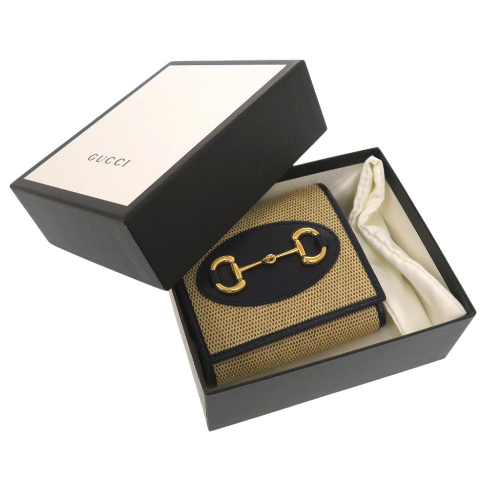 新品同様 グッチ ホースビット 621891 キャンバス/レザー ベージュ 二つ折り財布 0394【中古】GUCCI