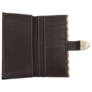 新品同様 グッチ ディアマンテ 231837 キャンバス レザー シルバー金具 ブラウン 茶 長財布 0398【中古】GUCCI