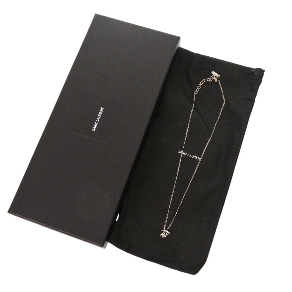 美品 サンローランパリ ツイスト モノグラム メタル シルバー ネックレス 0399【中古】SAINT LAURENT PARIS