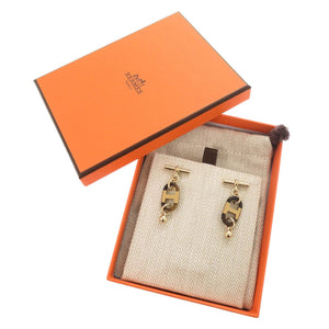 新品同様 エルメス シュル メール バッファローホーン メタル ゴールド ブラウン ピアス 0401【中古】HERMES