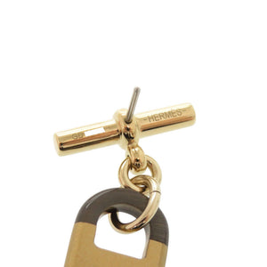 新品同様 エルメス シュル メール バッファローホーン メタル ゴールド ブラウン ピアス 0401【中古】HERMES