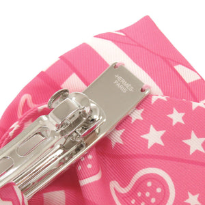 新品同様 エルメス グルネル PM ジグザグ リボン シルク ローズアザレ バレッタ ピンク 0409【中古】HERMES