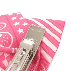 新品同様 エルメス グルネル PM ジグザグ リボン シルク ローズアザレ バレッタ ピンク 0409【中古】HERMES