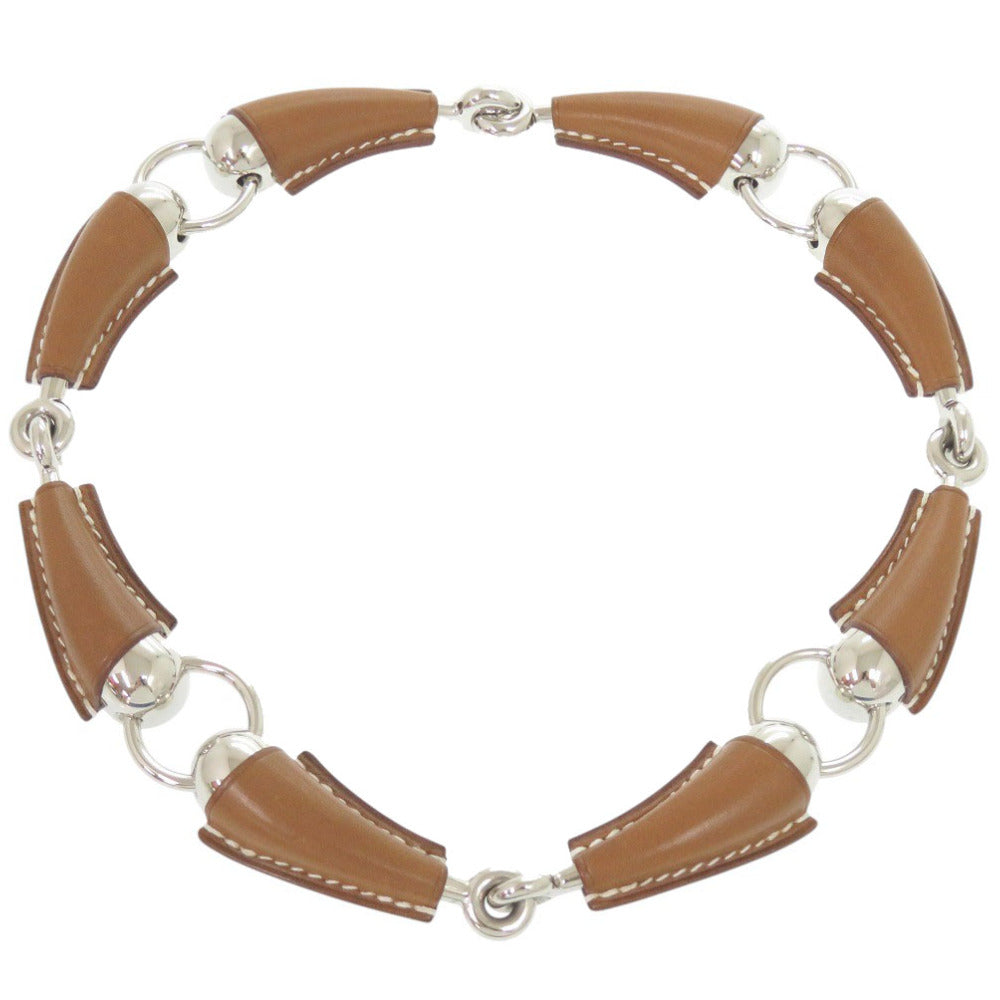 新品同様 エルメス エピュール エケストル ヴォーバレニア/メタル フォーヴ シルバー金具 W刻印(2024年製) ネックレス チョーカー 茶 0415【中古】HERMES レディース